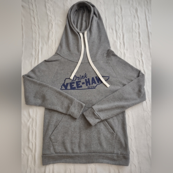 Grey Yeehaw Beer Hoodie with Thumb Holes and Front Pocket Sz. M - Picture 4 of 7